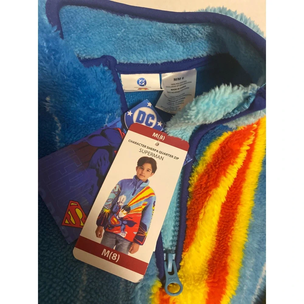 DC Comics Superman Boy's Sherpa Fleece Quarter Zip Pullover Blue M (8) NWT